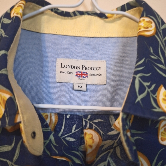 Kids London prodigy kids 10 100% cotton shortsleeved button up lemon shirt - Picture 2 of 7